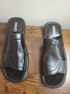 Faranzi men’s Black Slide Sandals Size 10 Open Toe Comfort Slip On Casual Shoe